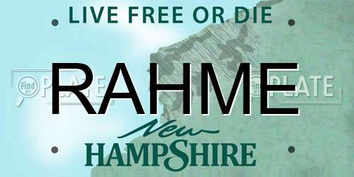 RAHME New Hampshire License Plate