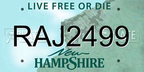 RAJ2499 New Hampshire License Plate