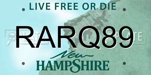 RARQ89 New Hampshire License Plate
