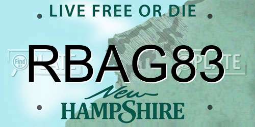 RBAG83 New Hampshire License Plate