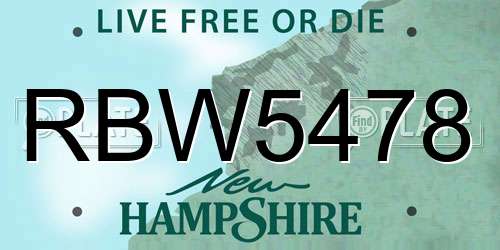 RBW5478 New Hampshire License Plate