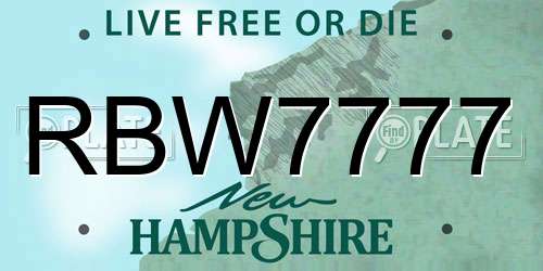 RBW7777 New Hampshire License Plate