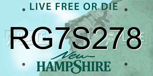 RG7S278 New Hampshire License Plate
