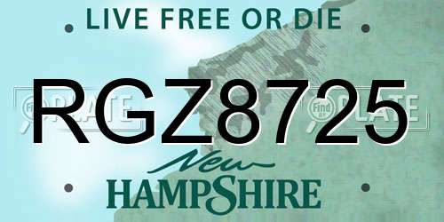 RGZ8725 New Hampshire License Plate