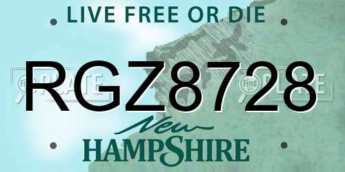 RGZ8728 New Hampshire License Plate