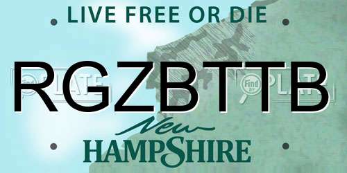 RGZBTTB New Hampshire License Plate
