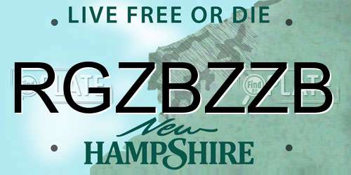 RGZBZZB New Hampshire License Plate