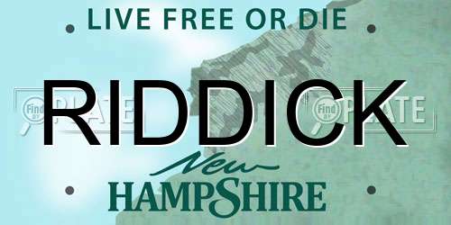 RIDDICK New Hampshire License Plate