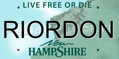 RIORDON New Hampshire License Plate