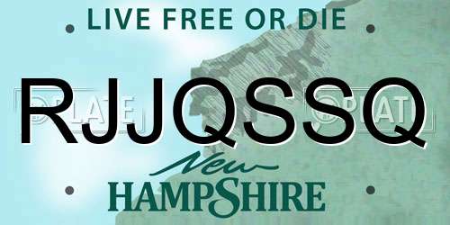 RJJQSSQ New Hampshire License Plate