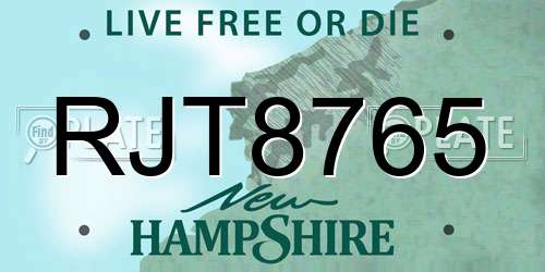 RJT8765 New Hampshire License Plate