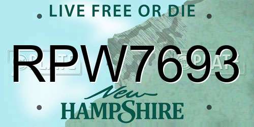 RPW7693 New Hampshire License Plate