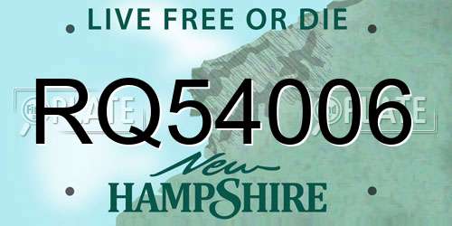 RQ54006 New Hampshire License Plate
