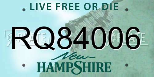RQ84006 New Hampshire License Plate