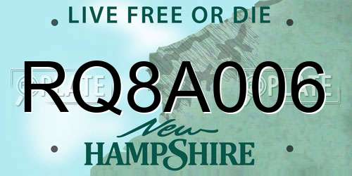 RQ8A006 New Hampshire License Plate