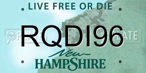 RQDI96 New Hampshire License Plate