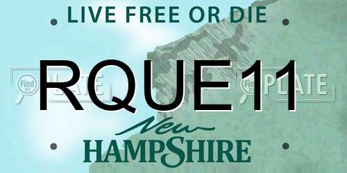 RQUE11 New Hampshire License Plate
