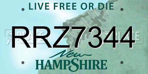 RRZ7344 New Hampshire License Plate