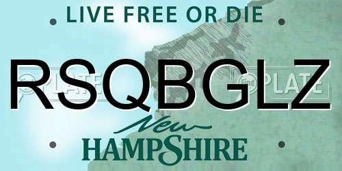 RSQBGLZ New Hampshire License Plate