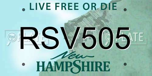 RSV505 New Hampshire License Plate