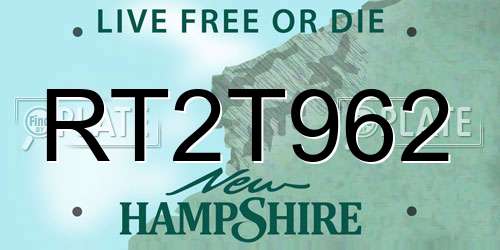RT2T962 New Hampshire License Plate