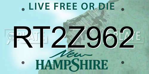 RT2Z962 New Hampshire License Plate