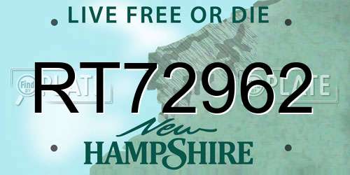 RT72962 New Hampshire License Plate
