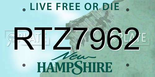RTZ7962 New Hampshire License Plate