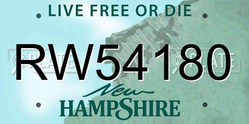 RW54180 New Hampshire License Plate