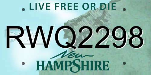 RWQ2298 New Hampshire License Plate