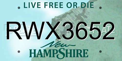 RWX3652 New Hampshire License Plate