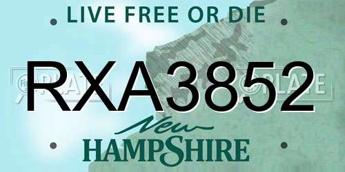 RXA3852 New Hampshire License Plate