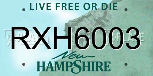 RXH6003 New Hampshire License Plate