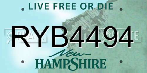 RYB4494 New Hampshire License Plate
