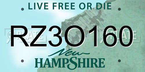 RZ3O160 New Hampshire License Plate