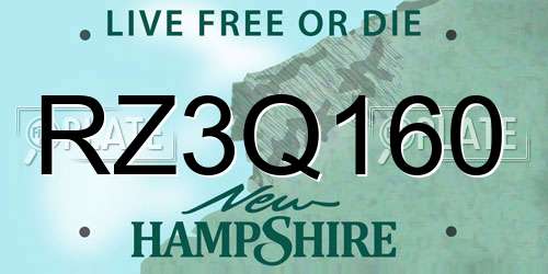 RZ3Q160 New Hampshire License Plate