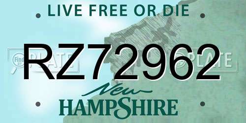 RZ72962 New Hampshire License Plate