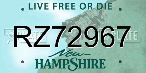 RZ72967 New Hampshire License Plate