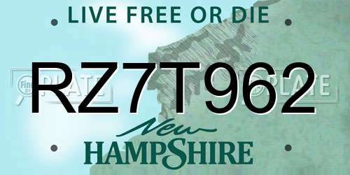 RZ7T962 New Hampshire License Plate