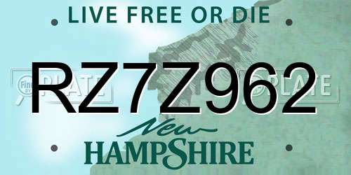 RZ7Z962 New Hampshire License Plate