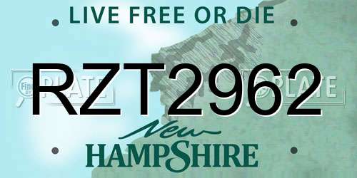 RZT2962 New Hampshire License Plate