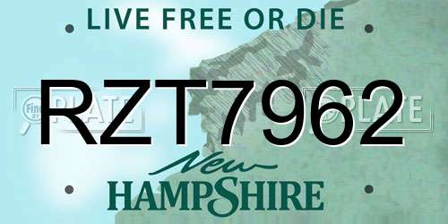 RZT7962 New Hampshire License Plate