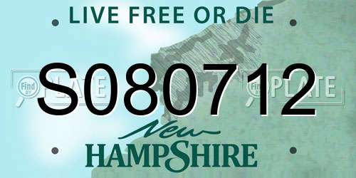S080712 New Hampshire License Plate