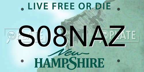 S08NAZ New Hampshire License Plate