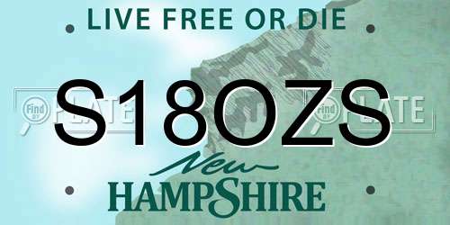 S18OZS New Hampshire License Plate