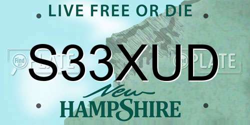 S33XUD New Hampshire License Plate