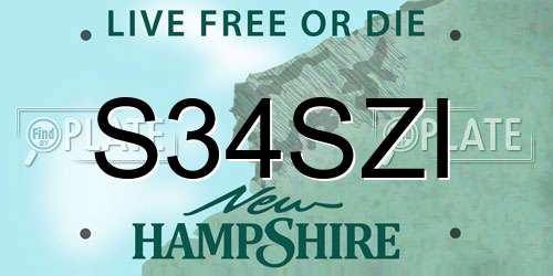 S34SZI New Hampshire License Plate