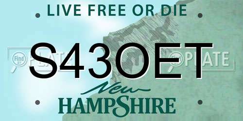 S43OET New Hampshire License Plate
