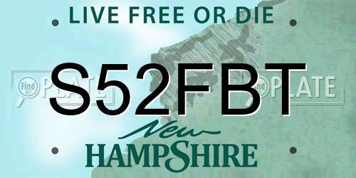 S52FBT New Hampshire License Plate