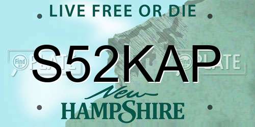S52KAP New Hampshire License Plate